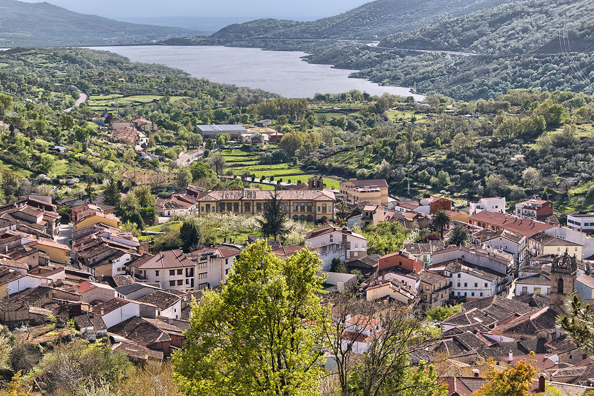 Salón con asientos y vistas a palmeras y montaña